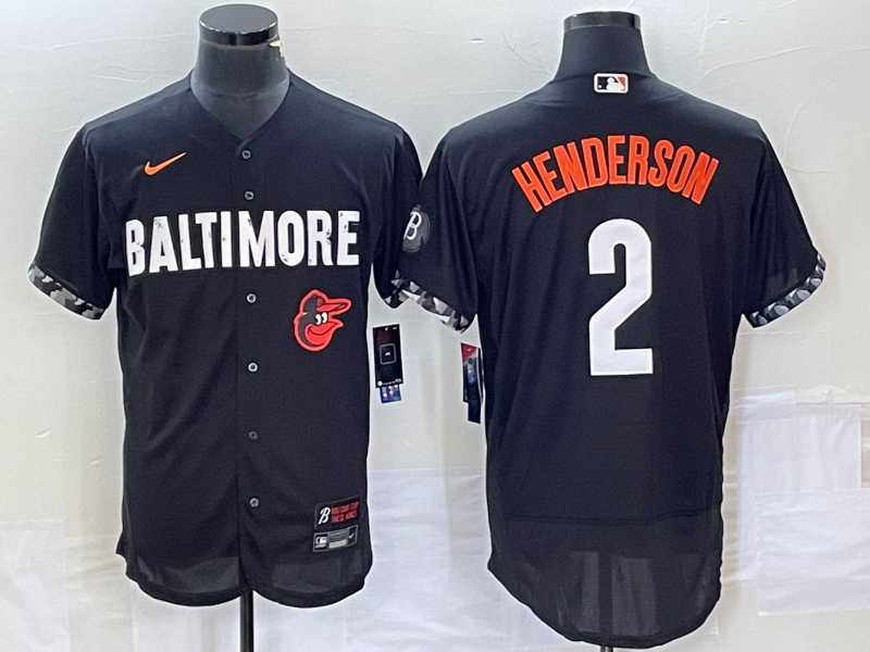 Mens Baltimore Orioles #2 Gunnar Henderson Black 2023 City Connect Flex Base Stitched Jersey 1->baltimore orioles->MLB Jersey